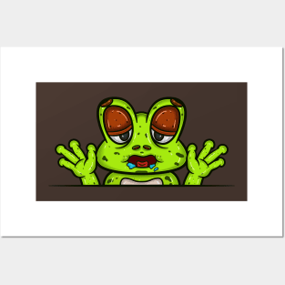 Frog Cartoon With Hungry Face Expression Posters and Art